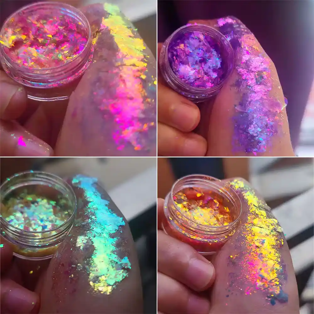 Sparkly Chameleon Nail Opal Flakes Magic Mirror Aurora Thick Nail Sequins Pigment Eyeshadow Colorshift Mermaid Nail Chrome Dust