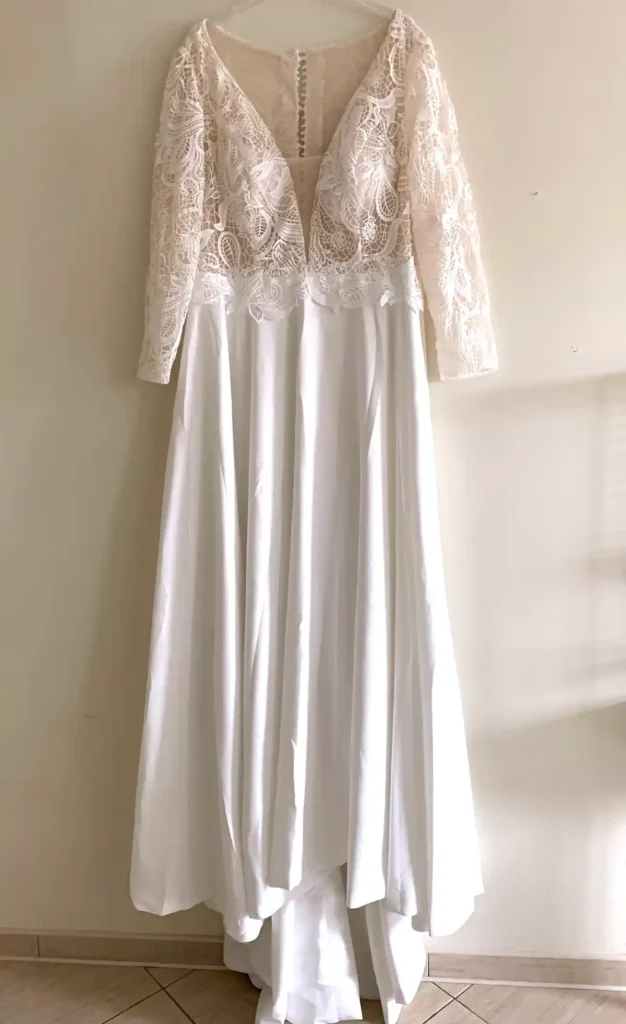 Plus Size Wedding Dress with Lace Satin and Long Sleeves