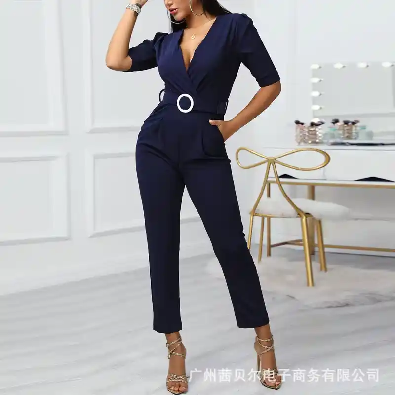 The All-in-One Outfit: Dark Blue V-Neck Jumpsuit for Every Occasion